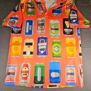 USAG abstract Beer Can Print Polo Shirt Men's Short Sleeve Orange Golf Large‎